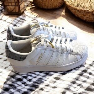 Adidas White Sneakers with Gold and Black Accents RARE